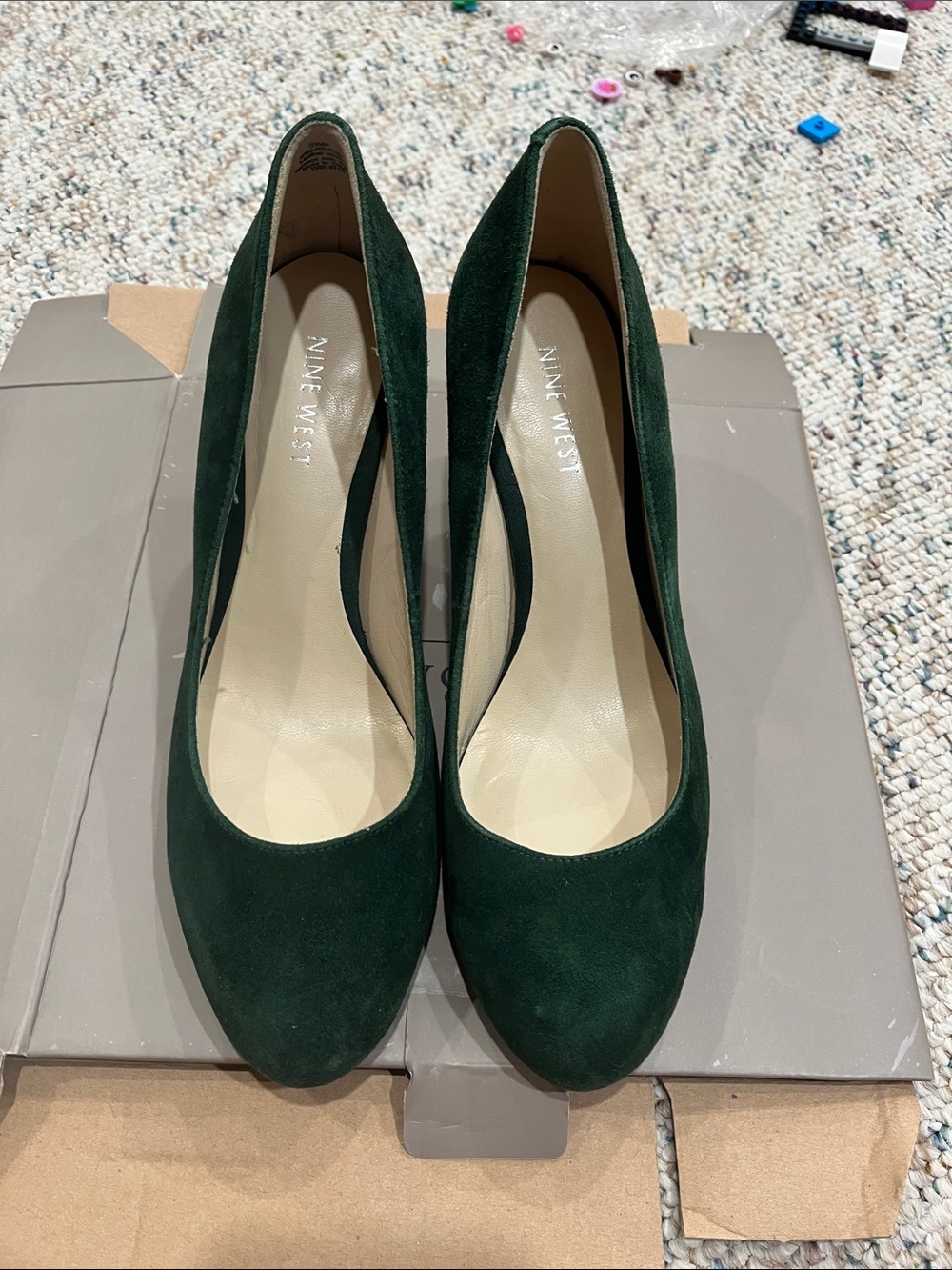 Nine West Women's Dark Green Suede Round-Toe Pumps